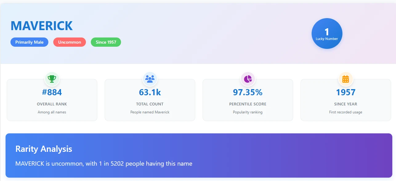 Maverick Name Popularity summary