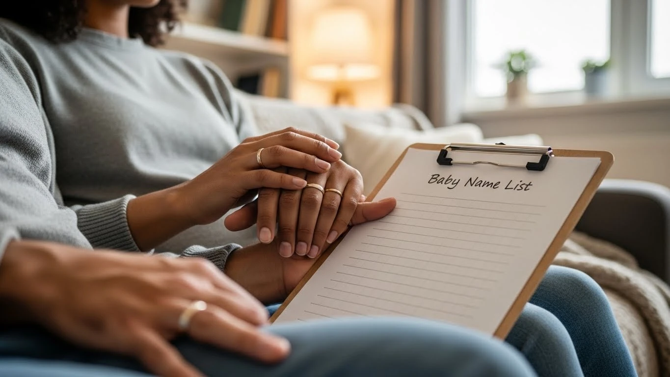 Parents searching for a baby name on list