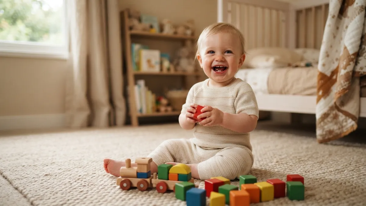 Baby Boy Playing With Blocks