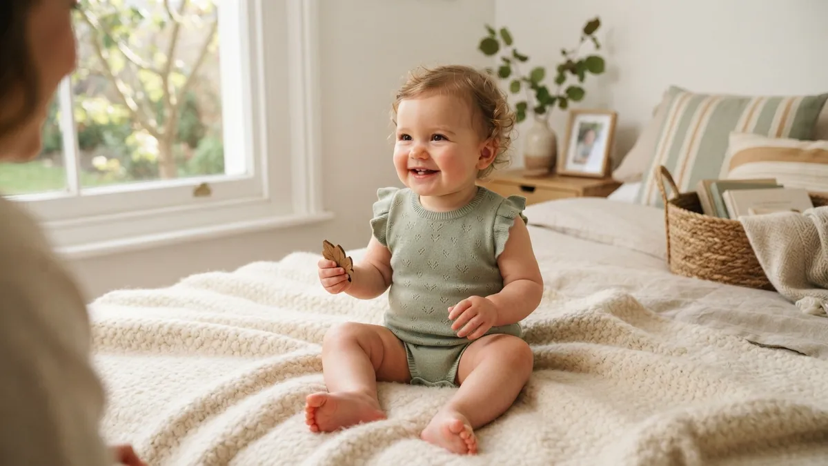 Baby Girl Sitting On Blanket