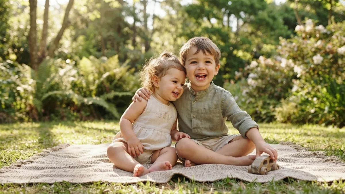 Brother And Sister Smiling Outdoors