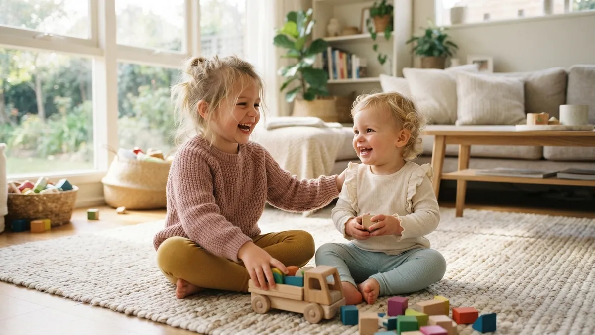 Sisters Playing Together On Rug